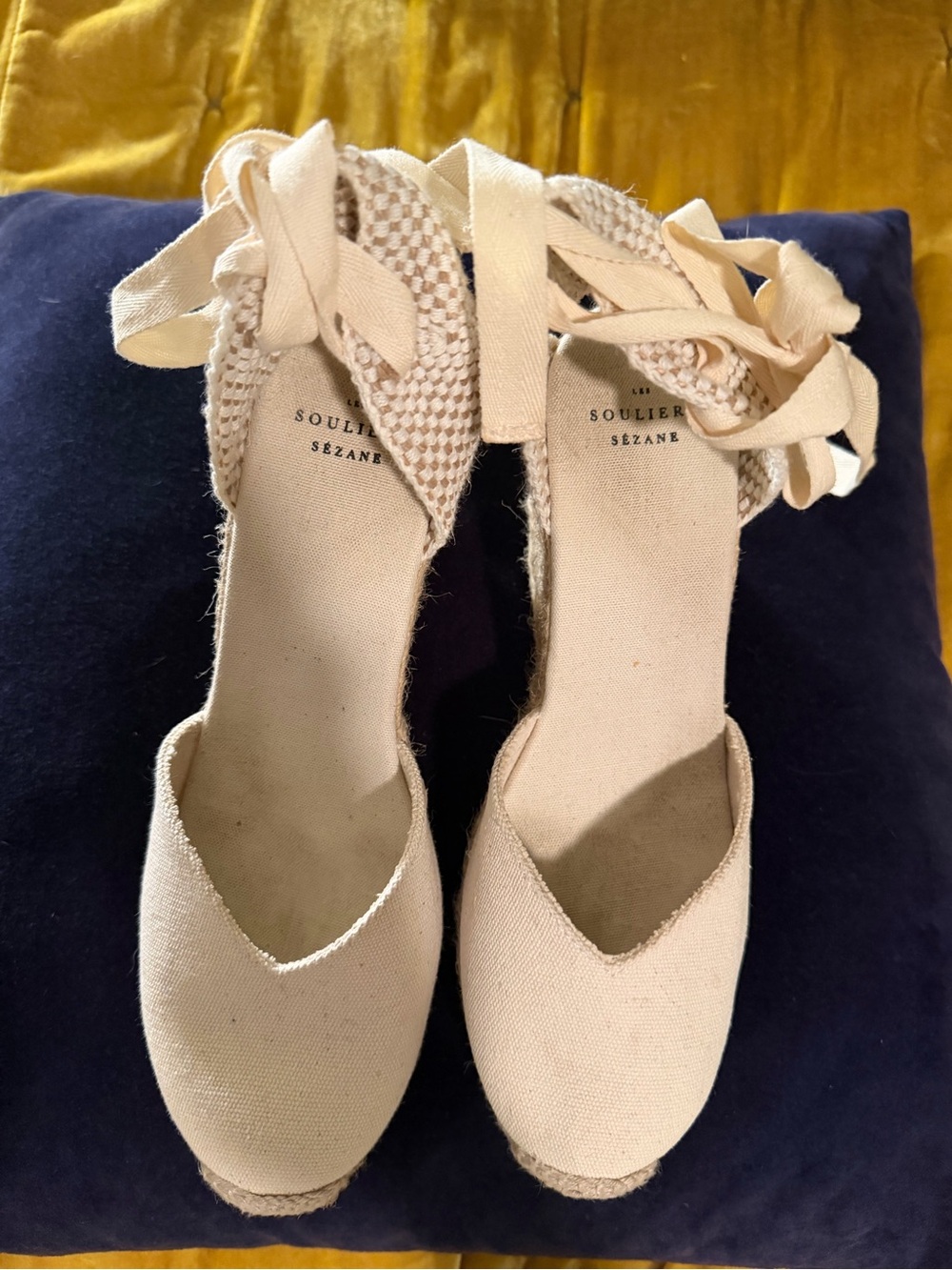 Sezane lace-Up Espadrille Wedges in Light Beige